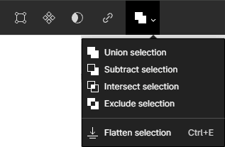 Top Toolbar Edit object, Create component, Use as mask, Create link, Union selection Menu