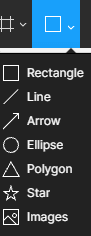 Top Toolbar Rectangle, Line, Arrow, Ellipse, Polygon, Star, Images Menu